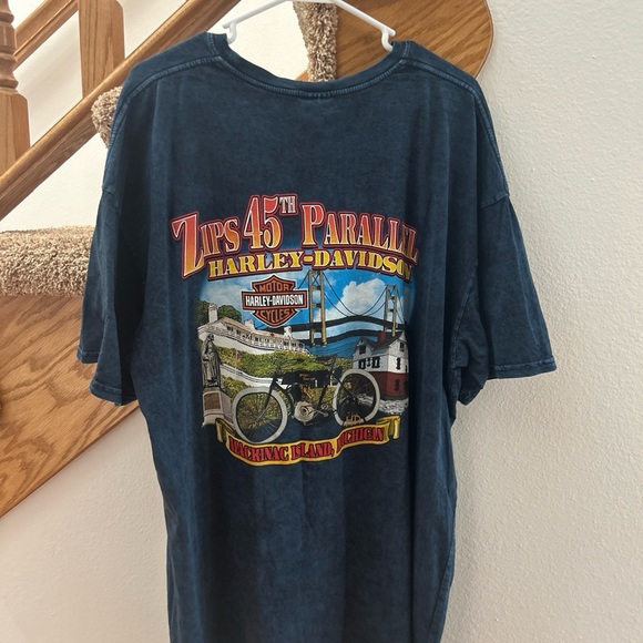 Harley Davidson Mens T-Shirt 2XL Blue Zips 45th Parallel Mackinac Island MI 2016 - Picture 2 of 10